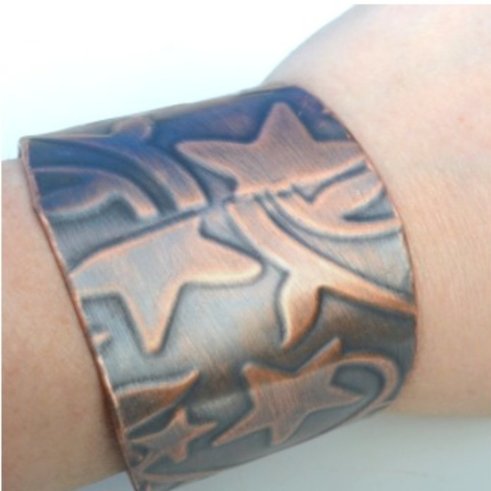 Solid Copper Stars Wide Cuff Bracelet Boho Rustic Star Handmade Bohemian Custom - Picture 5 of 10